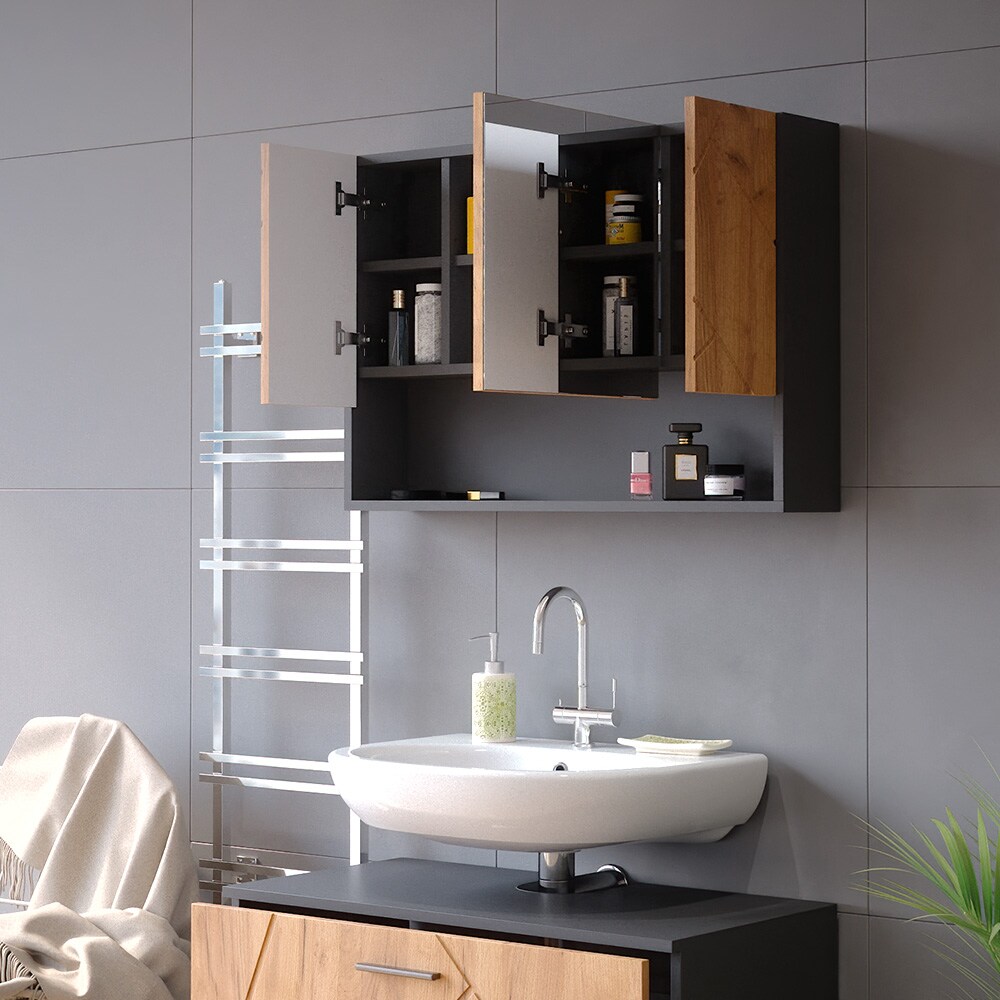 Vicco Spiegelschrank Badspiegel Wandspiegel Irma Anthrazit Eiche 80 cm modern Badezimmer Spiegel Badezimmerschrank Badezimmermöbel Spiegeltür Schranktür Hängeschrank Einlegeboden Regal Ablage