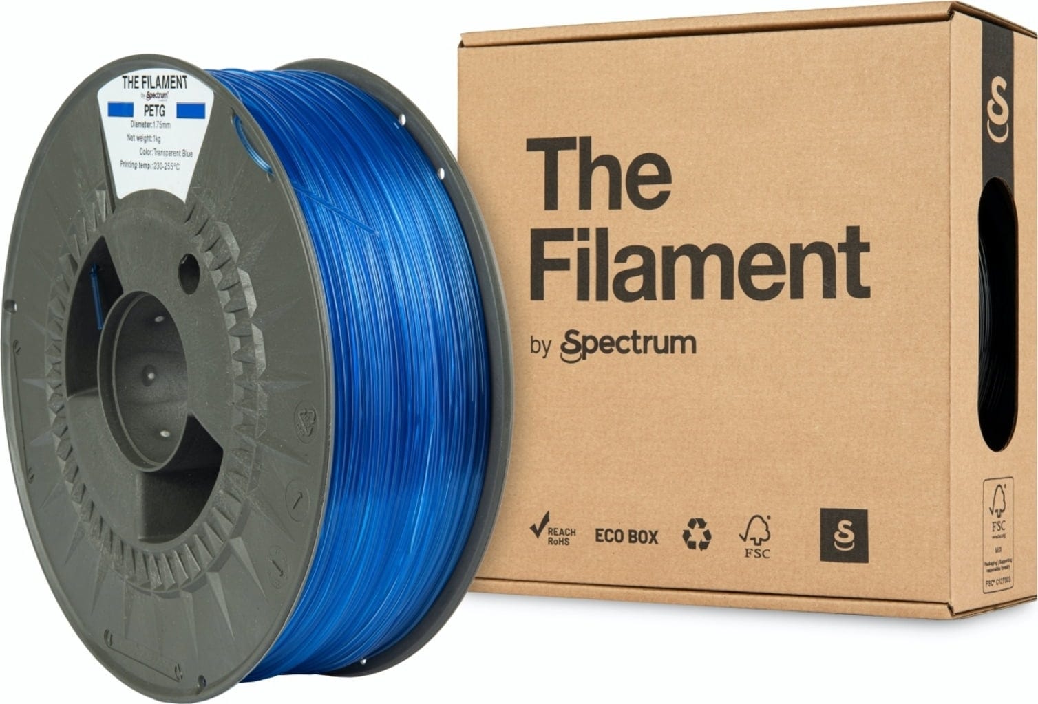 The Filament  PETG Transparent Blue, 1,75 mm / 1000 g    Erschwingliches PETG in Transparent Blue