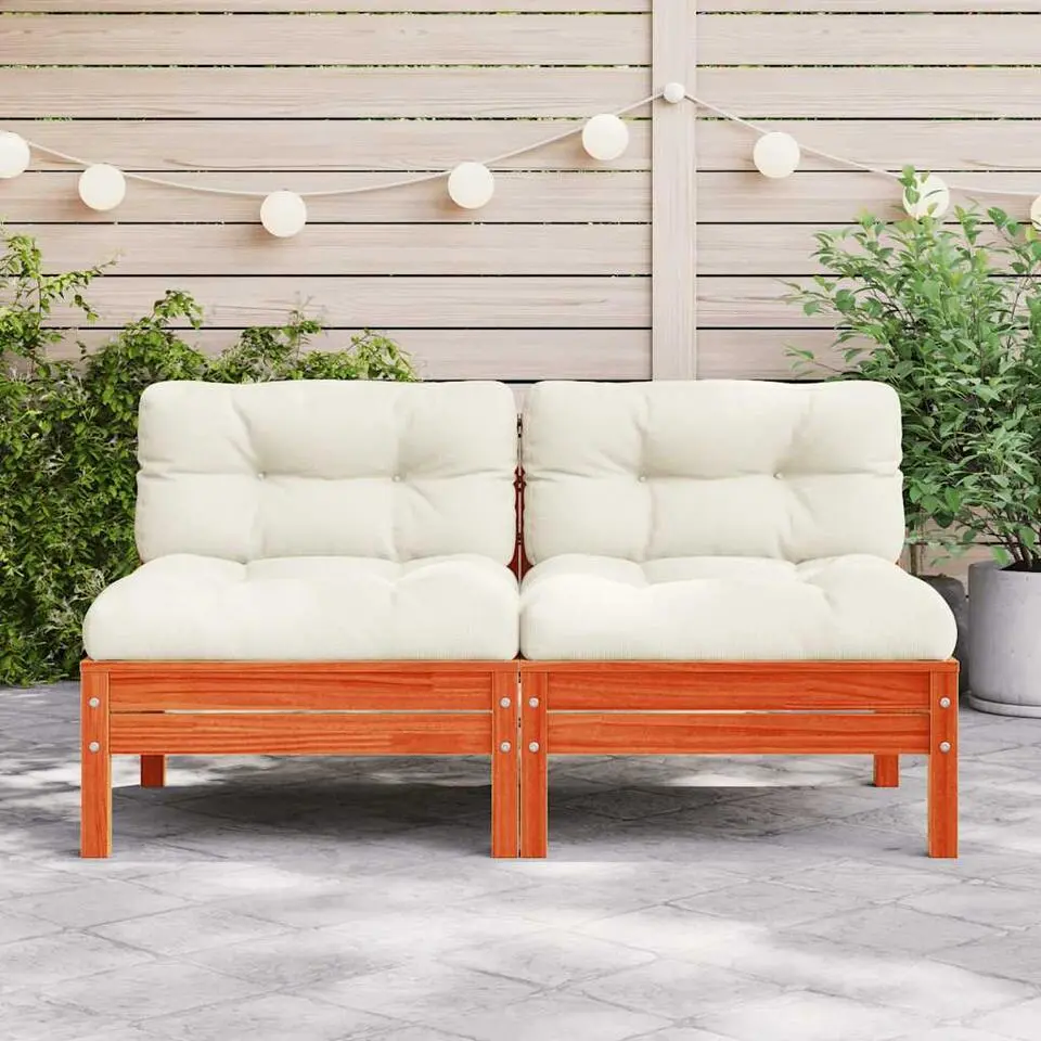 vidaXL - Tuinbank zonder armleuning - Bruin - Hout - 2 stuks - Met kussens