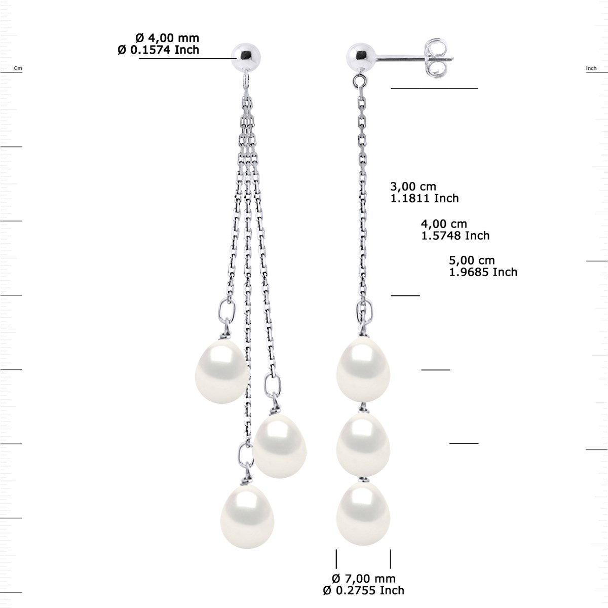 STELLA - Boucles d'Oreilles Perles d'Eau Douce 7-8 mm Blanches Or Blanc