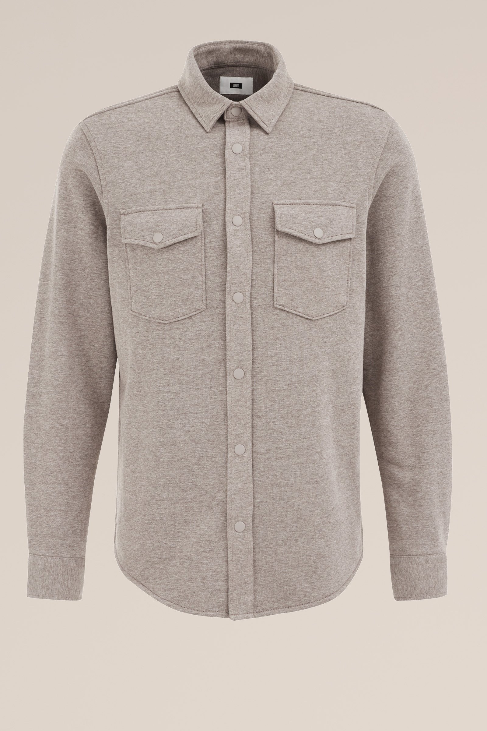 gebreid smart overshirt van katoenmix Fundamentals Lichtgrijs gemeleerd