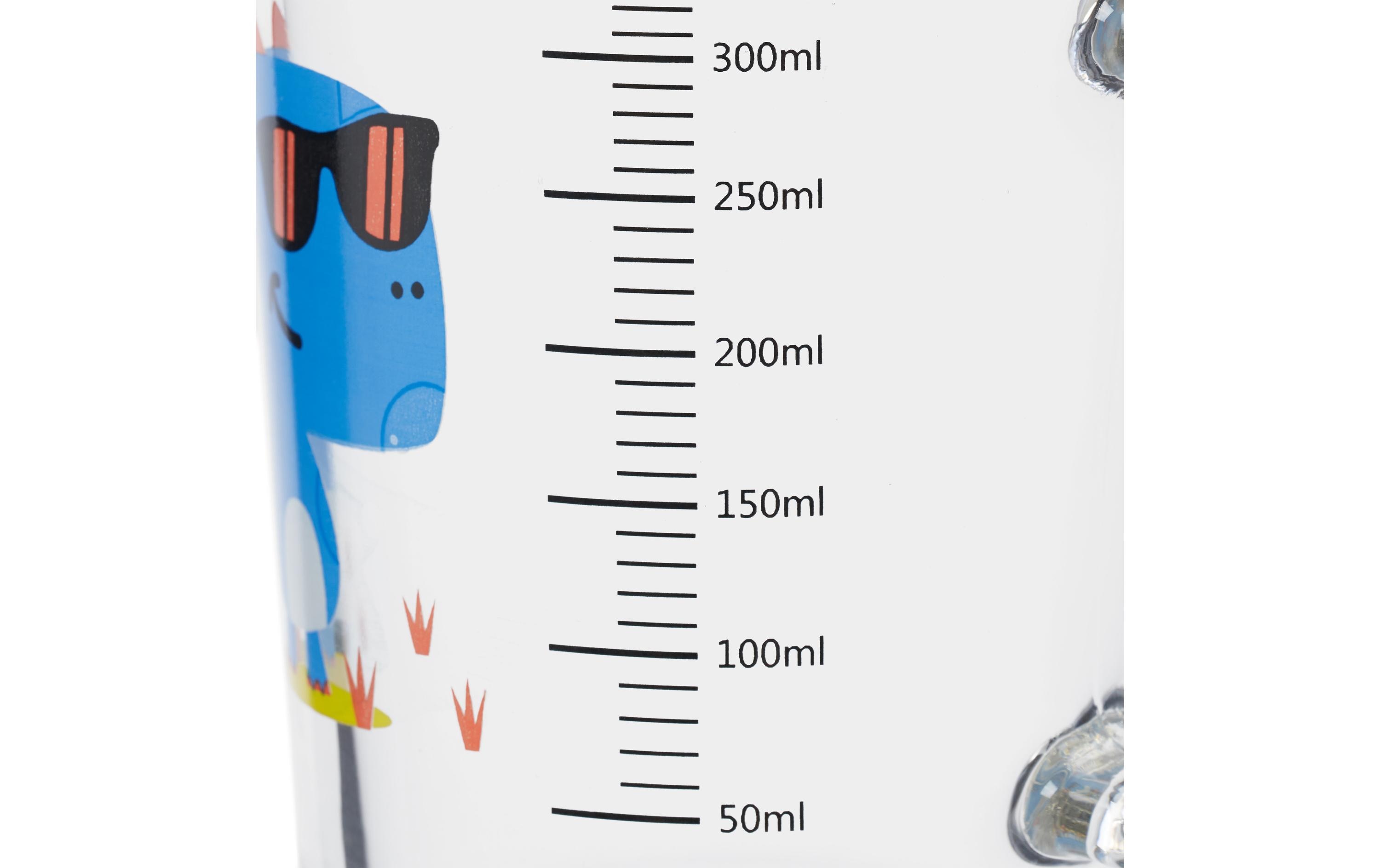 Kindertrinkglas Dino 2 Stück, 400 mlGlas mit Deckel und Strohhalm
