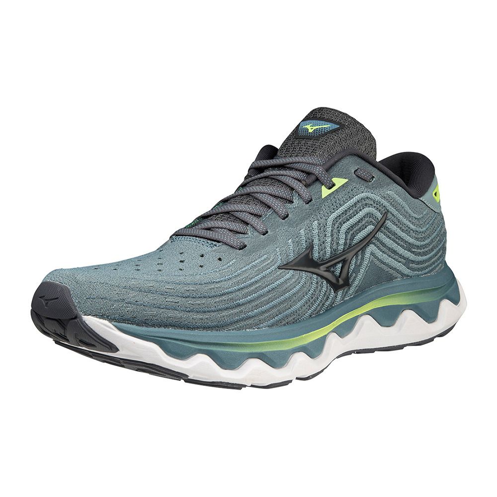 Mizuno WAVE HORIZON 6 - Chaussures running Homme smokeblue/ebony/neolime