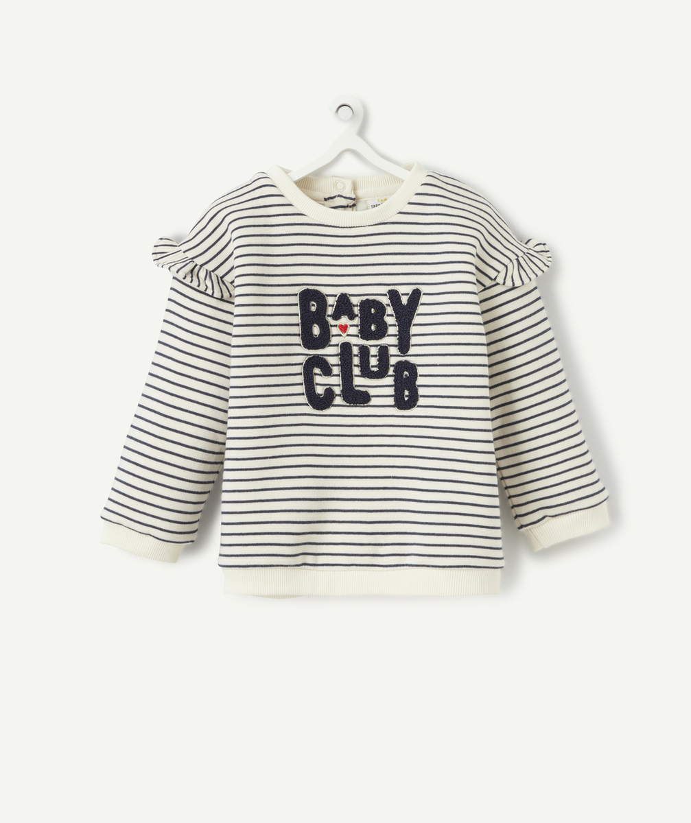SWEAT BÉBÉ FILLE EN FIBRES RECYCLÉES RAYÉ BLEU ET BLANC