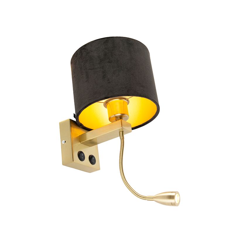 Moderne wandlamp messing met kap zwart velours - Brescia