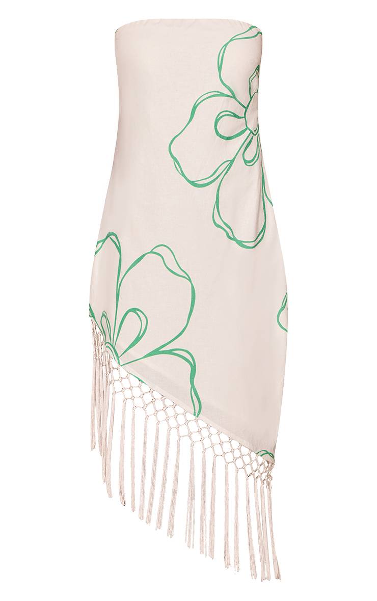 Blanc Robe Midaxi Bandeau Asymétrique À Franges Imprimée