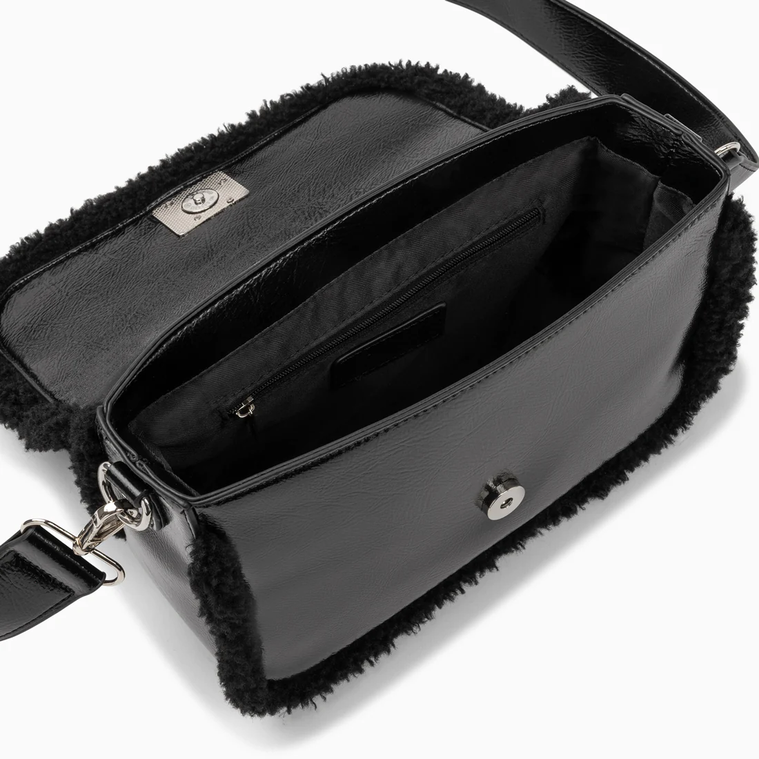 Sacs-Sac bandoulière Bertina noir à rabat et faux shearling