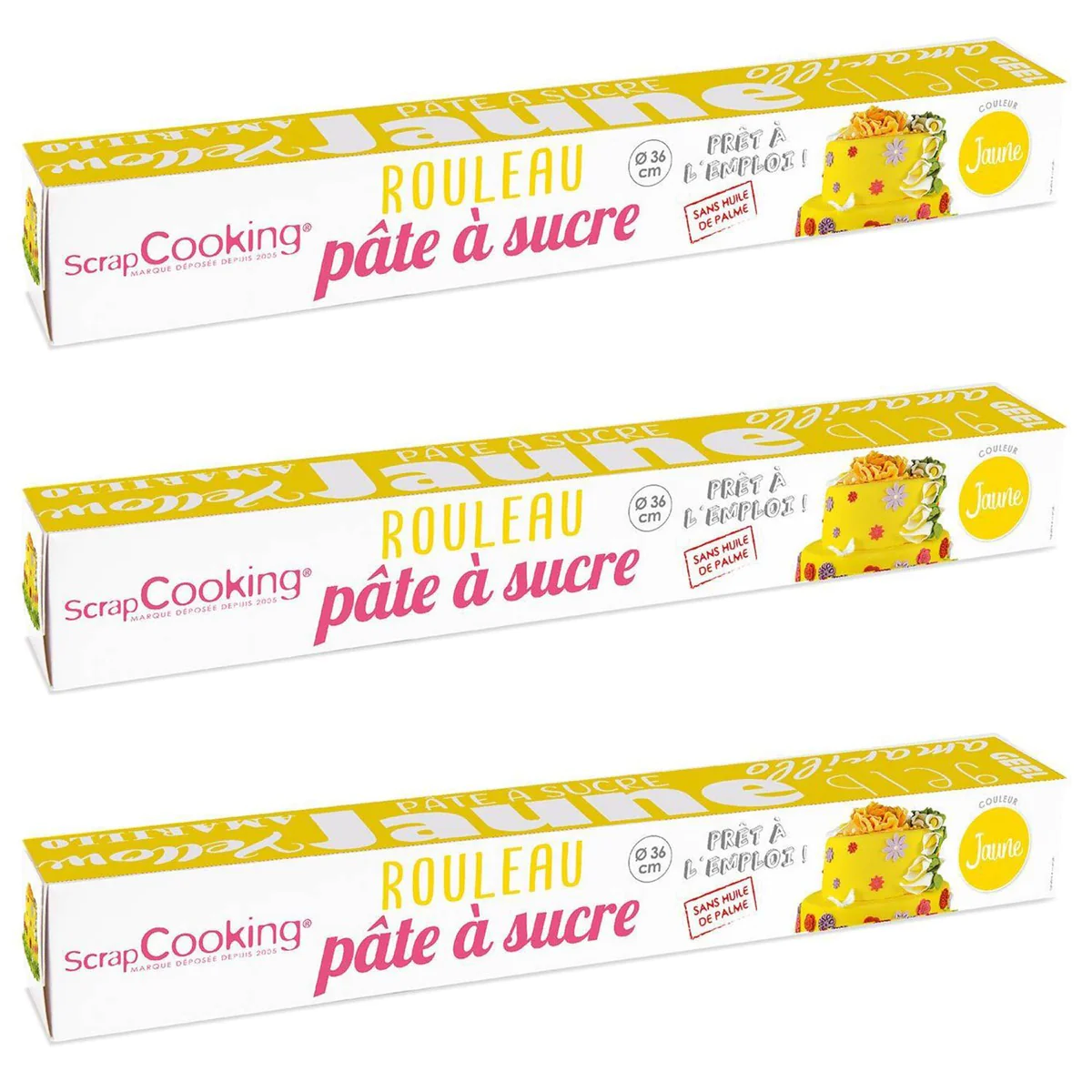 3 pâtes à sucre en rouleau jaunes Ø 36 cm Scrapcooking