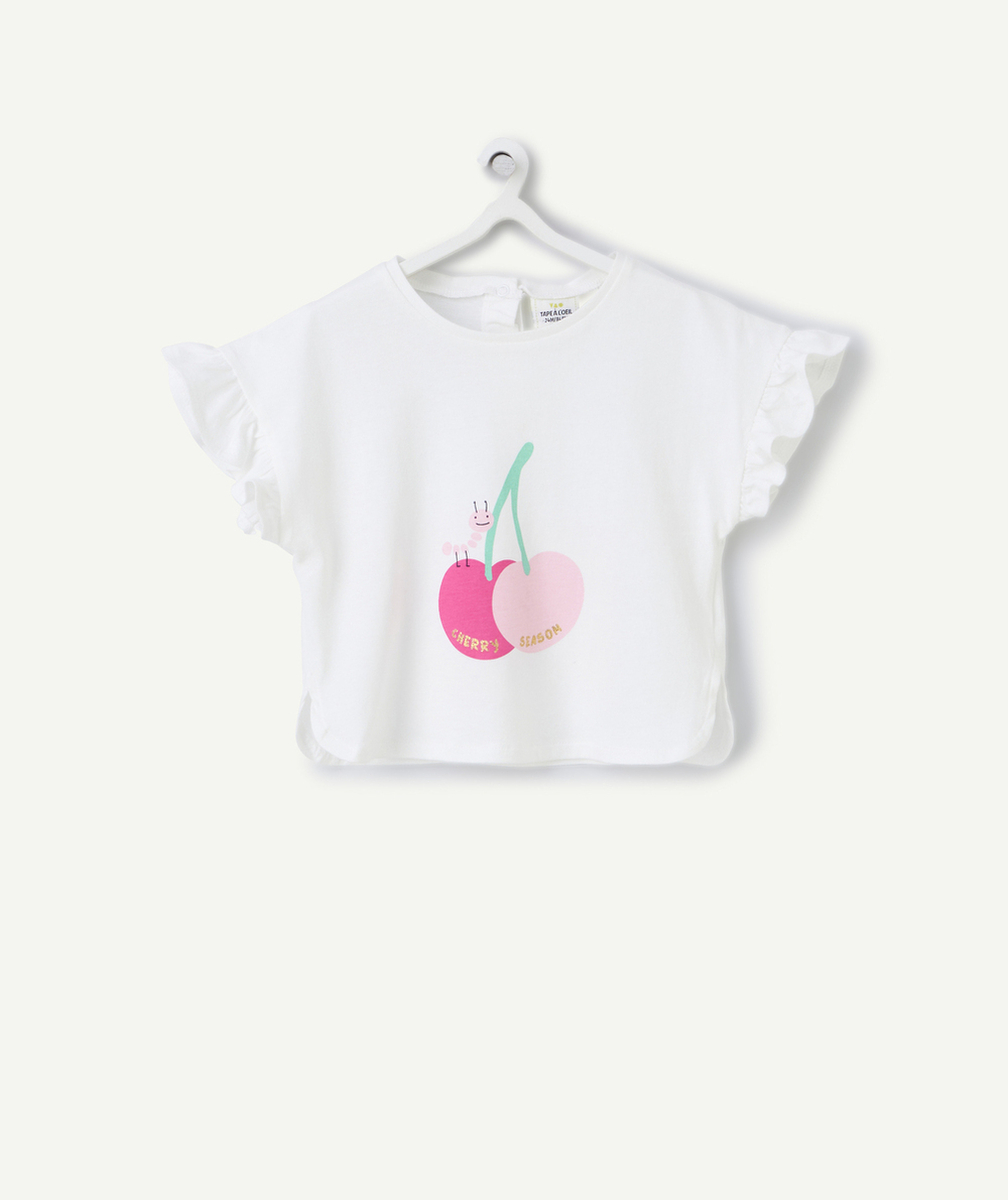 t-shirt manches courtes bébé fille coton bio blanc avec animation