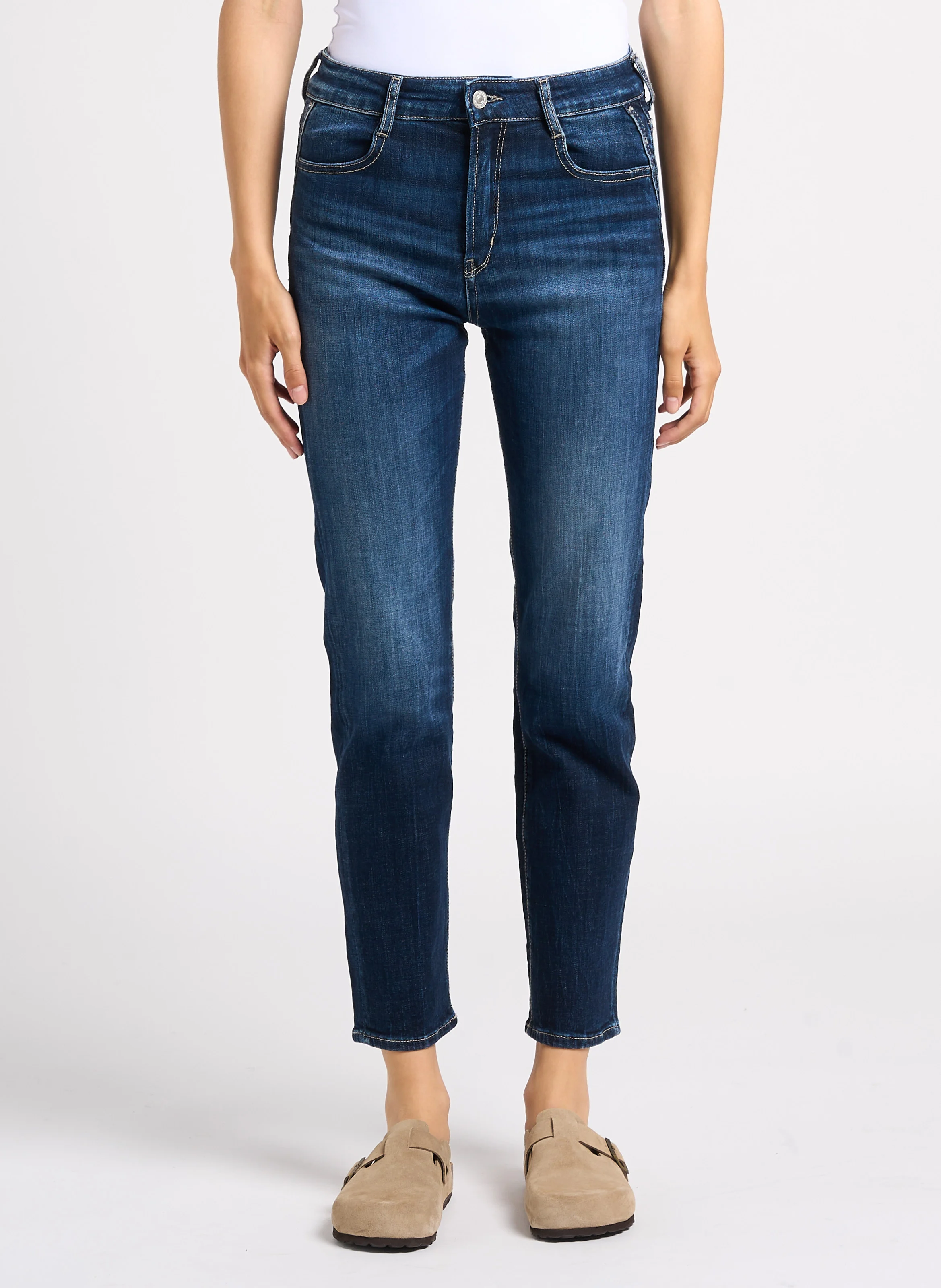400/17 - Jean slim taille haute délavé | Bleu