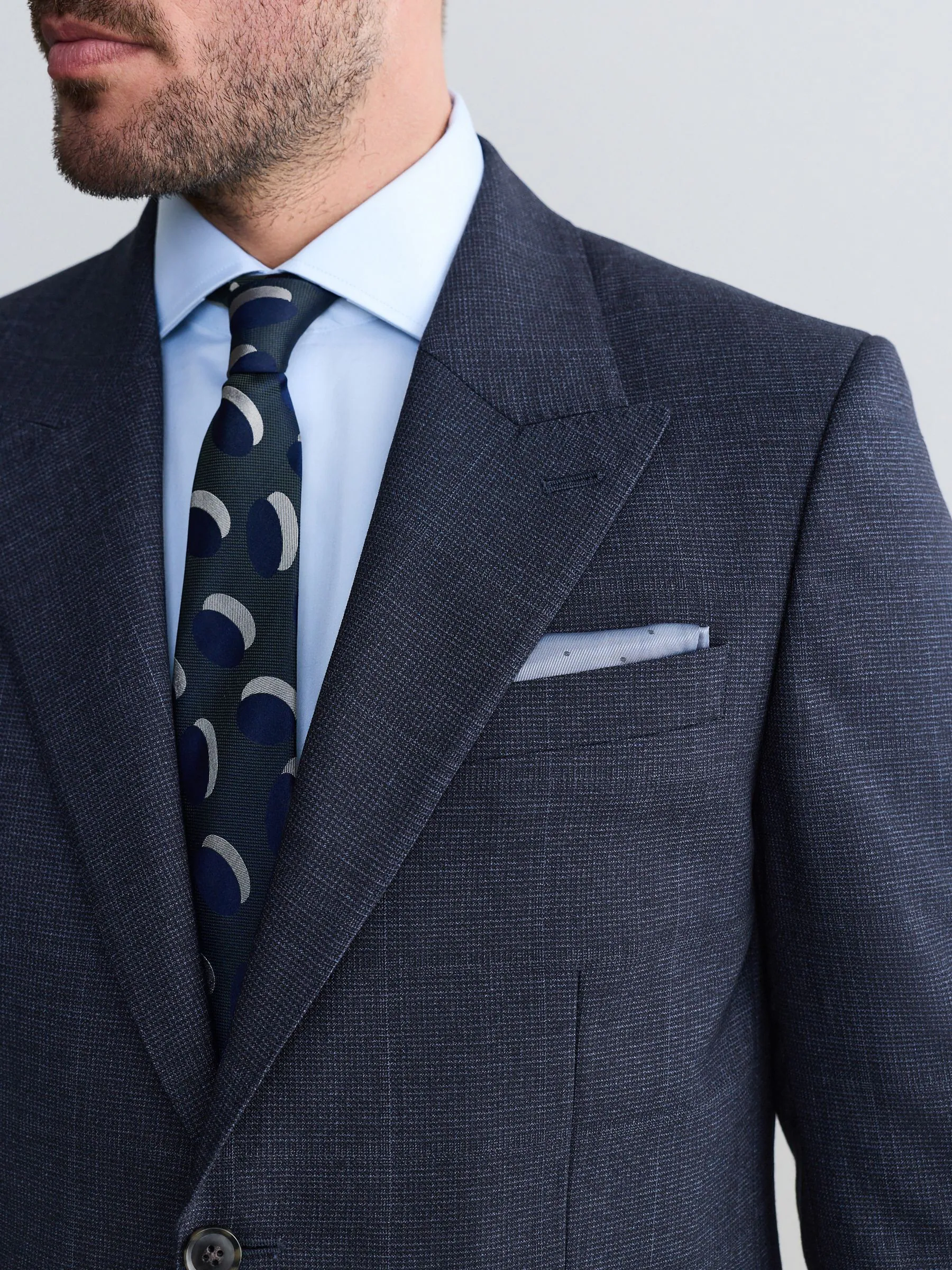 Donkerblauw - Slim Fit Signature Marzotto 100% Italian Wool Check Suit Jacket