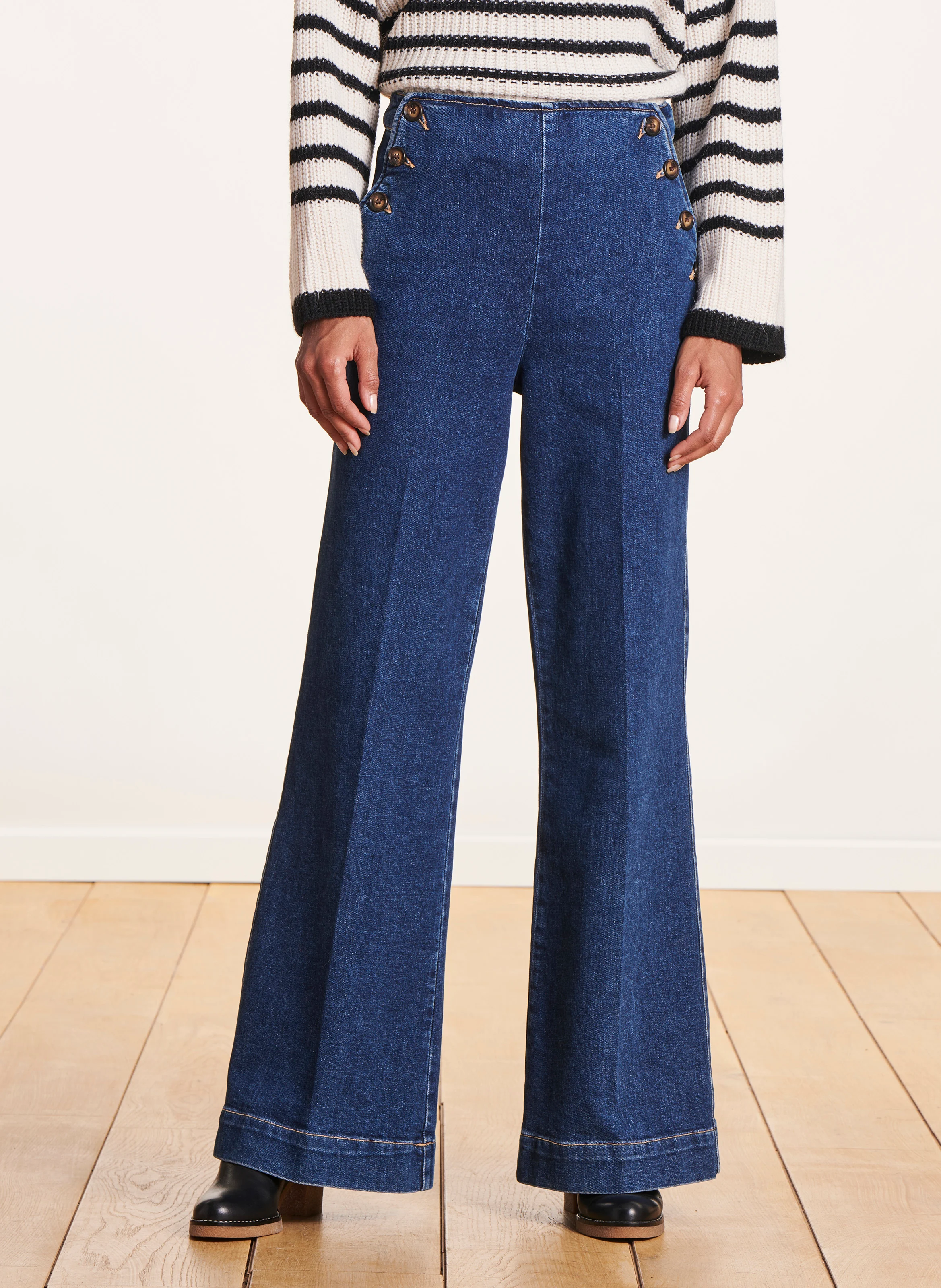 Jean flare boutonné en coton bio mélangé | Bleu