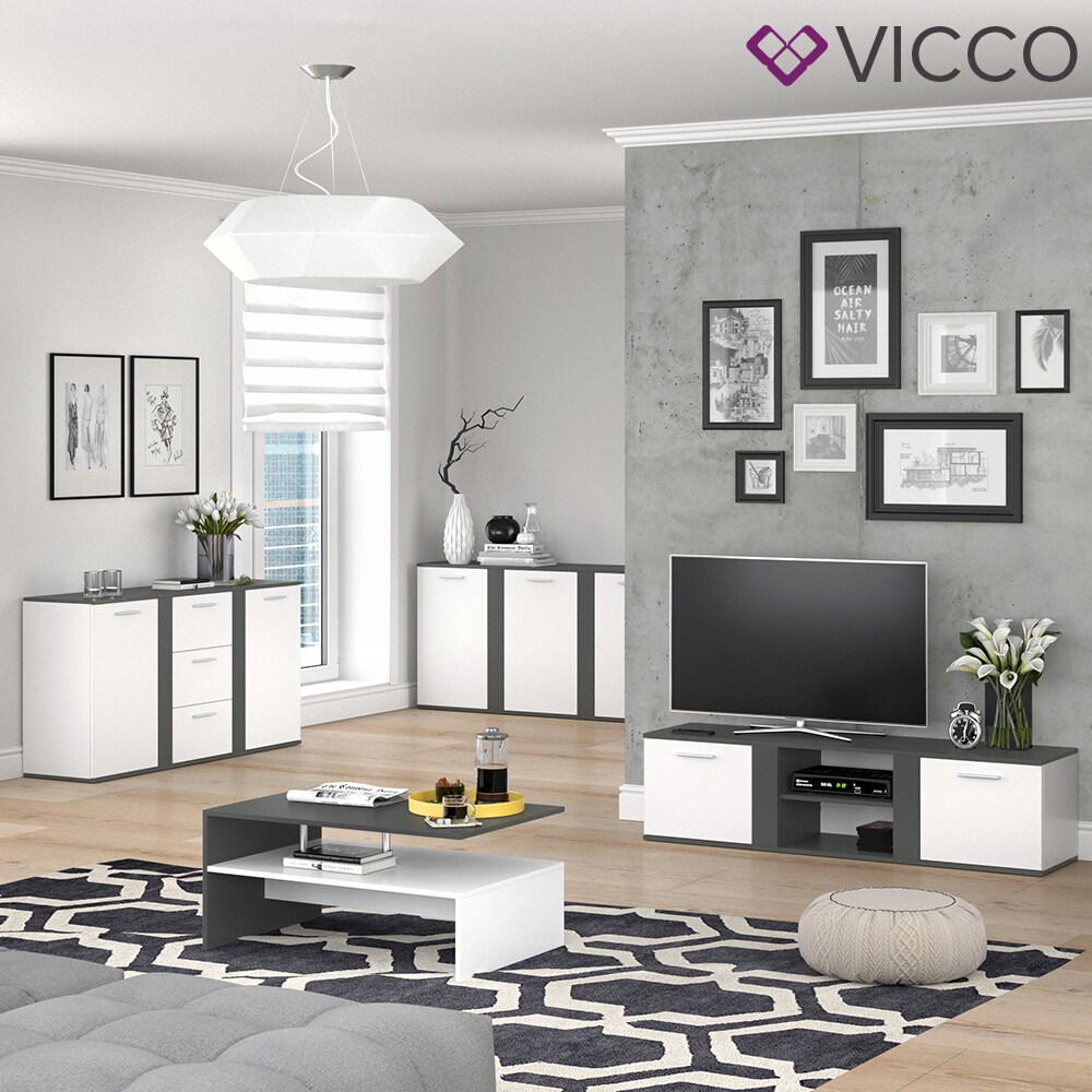 VICCO Sideboard NOVELLI Highboard weiß anthrazit Kommode Anrichte 3 Türen