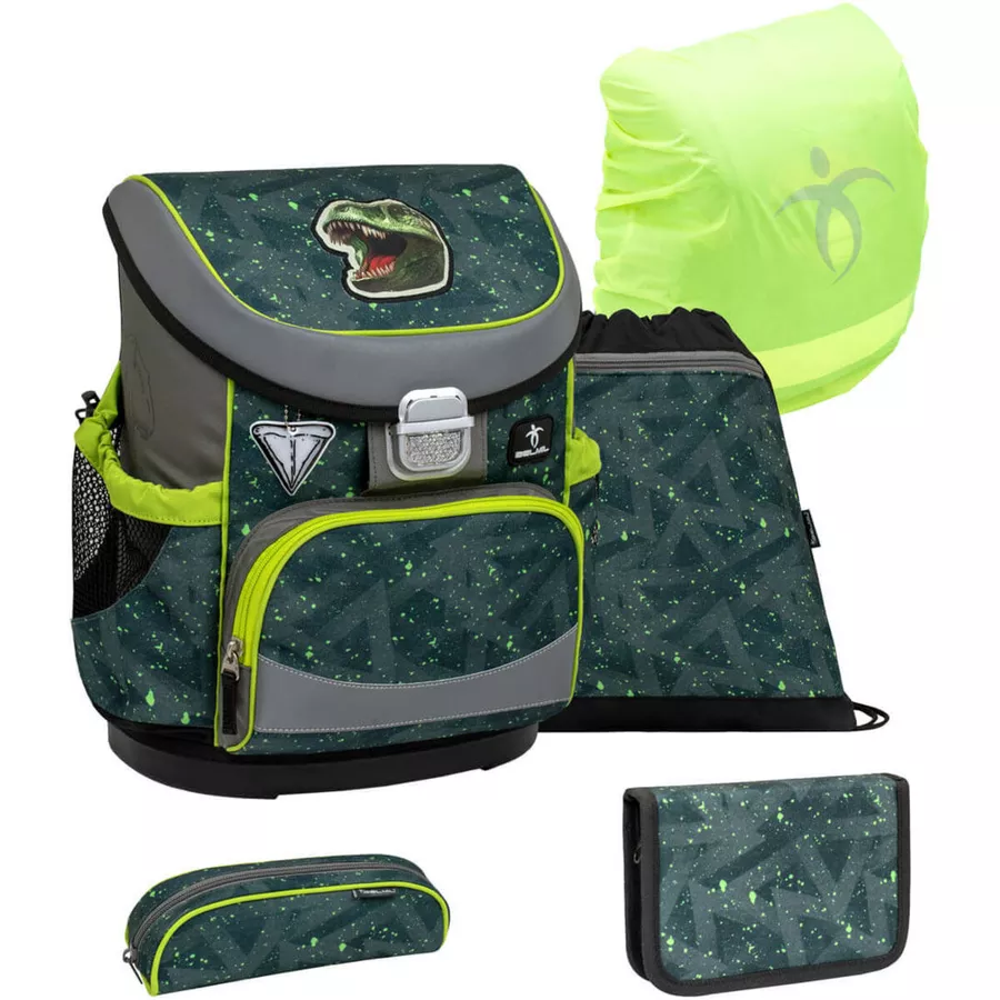 Belmil Schulranzen Mini Fit Schulranzen Set 5-teilig mit Brustgurt T-rex Roar