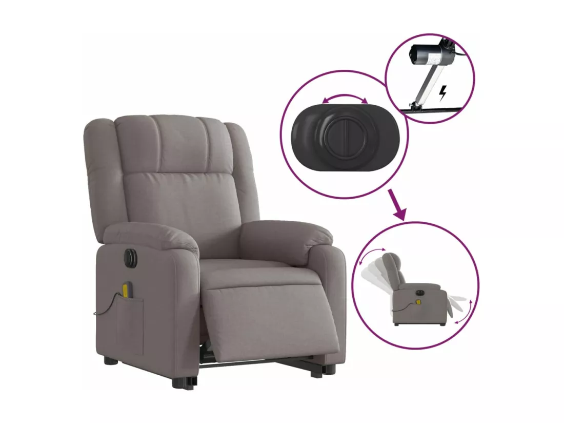 Fauteuil inclinable massant électrique Taupe Tissu