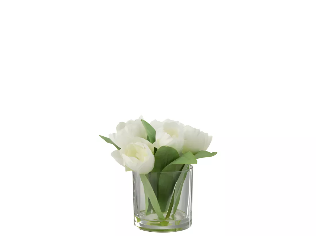 Tulipe artificielle dans vase en plastique blanc 17x16x19 cm