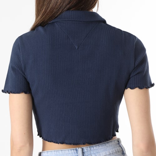 Polo Crop Manches Courtes Femme Pointelle 5840 Bleu Marine