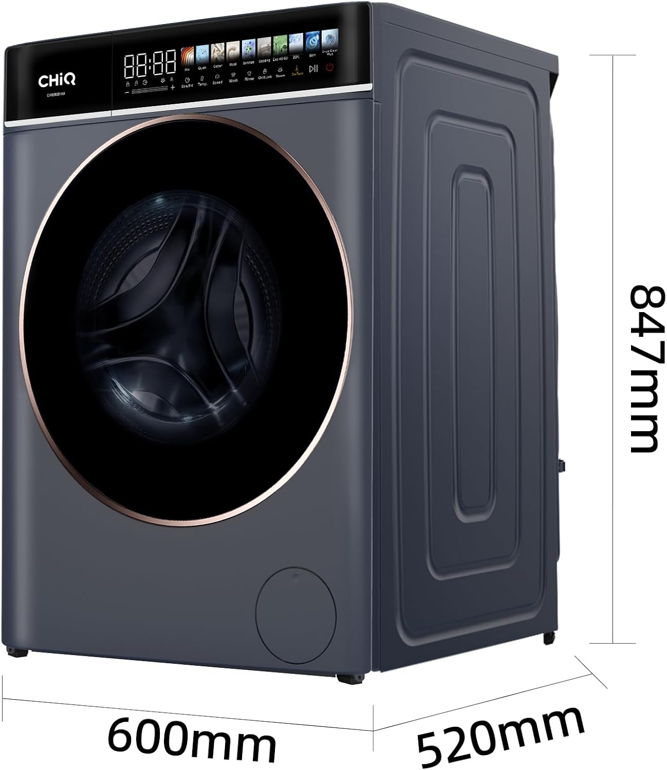 CHiQ Waschmaschine 8kg Frontlader, EEK A-10%, Touchscreen-Steuerung 12 Programme| 520mm D, 1400 U/min, 15Min Schnellwäsche, Großtrommel| Inverter Motor, Antibakterielle Türdichtung, Schwarz 2025