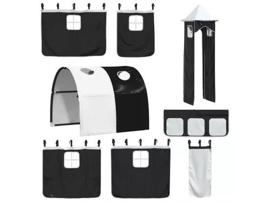 Lit mezzanine enfants et tour blanc/noir 90x200 cm pin massif