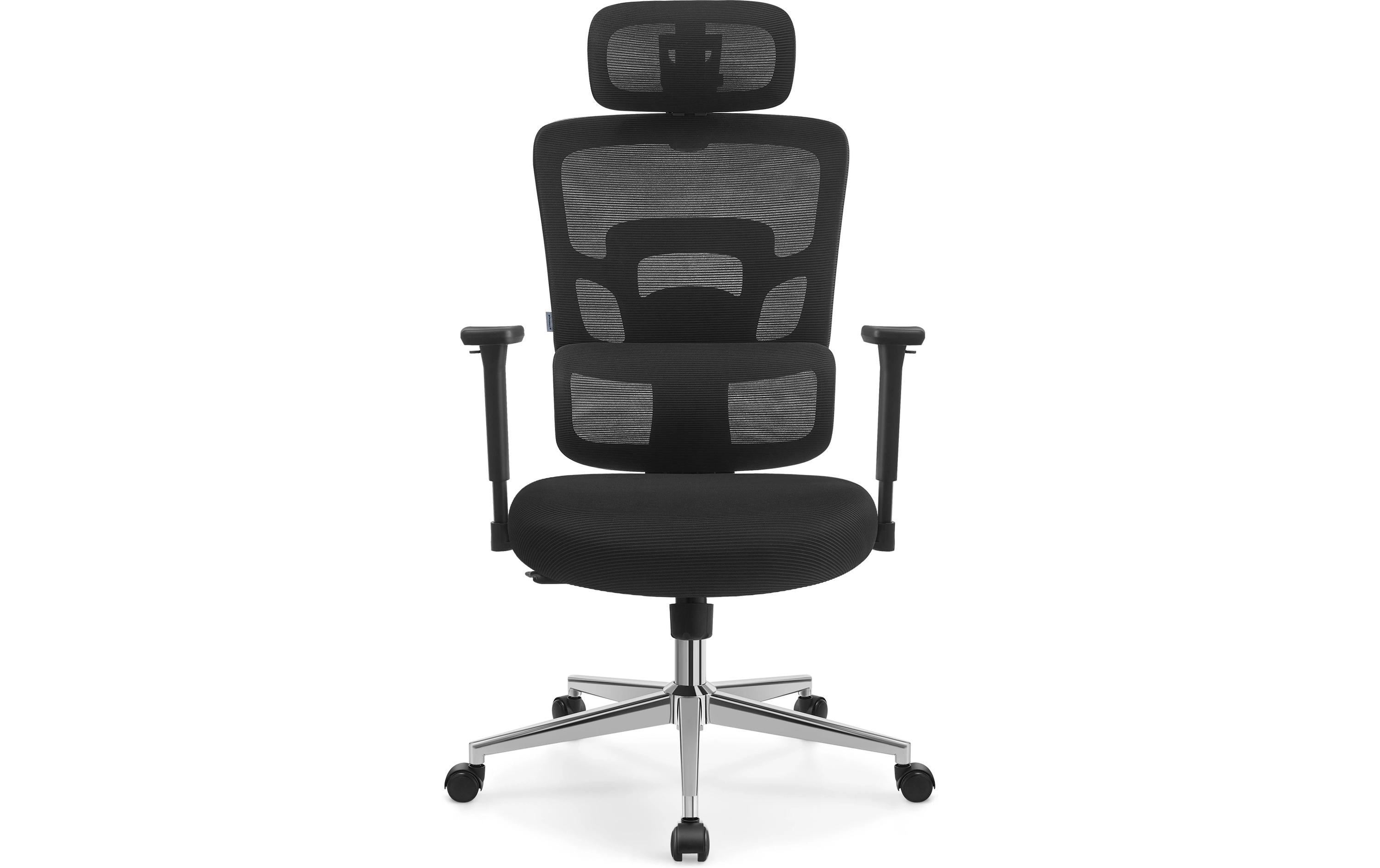 Bürostuhl mit Kopfstütze und Armlehnen, Schwarz<br>Bequemer und robuster Schreibtischstuhl