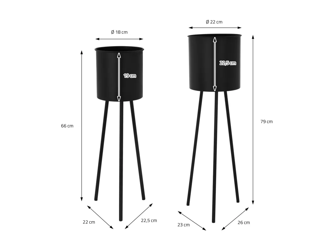 ML-Design Porte-fleurs Lot de 2, noir, 22x22,5x66 cm/23x26x79 cm, en acier, structure métallique Porte-plantes, support de pots de fleurs 2 pièces, support de pots de fleurs, tabouret de fleurs Pot de plantes Déco Support de pots de plantes