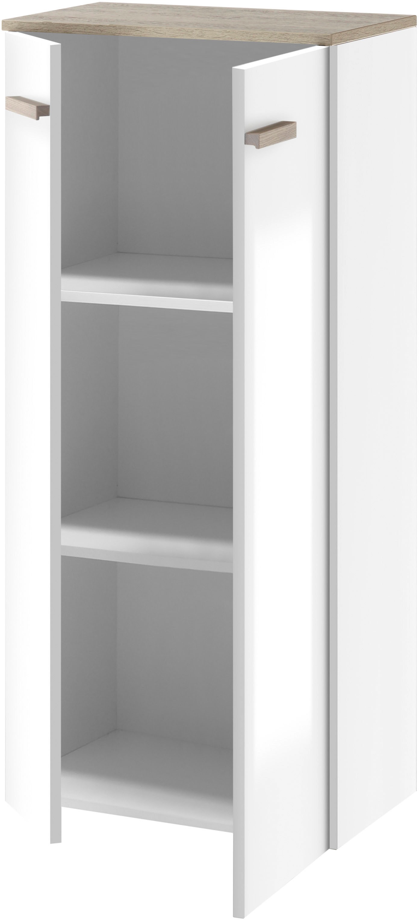 PLACES OF STYLE Midischrank »SOLiD, Badschrank im modernen Design, Schrank mit Holzgriffen« in zwei Farben verfügbar, mit Stauraum, stehend o. hängend montierbar
