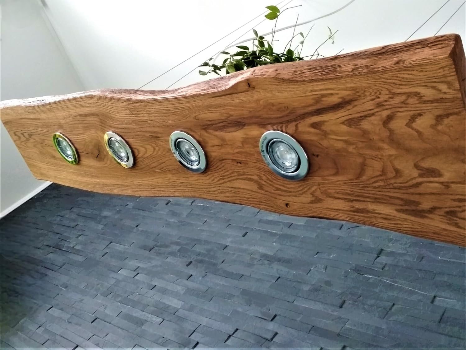 MAYA Esstischlampe Pendelleuchte Unikat Holz Hängelampe Hängeleuchte Led Vintage Set Leuchte Lampe Eiche dunkel geölt Massiv mit Baumkante (80cm) …