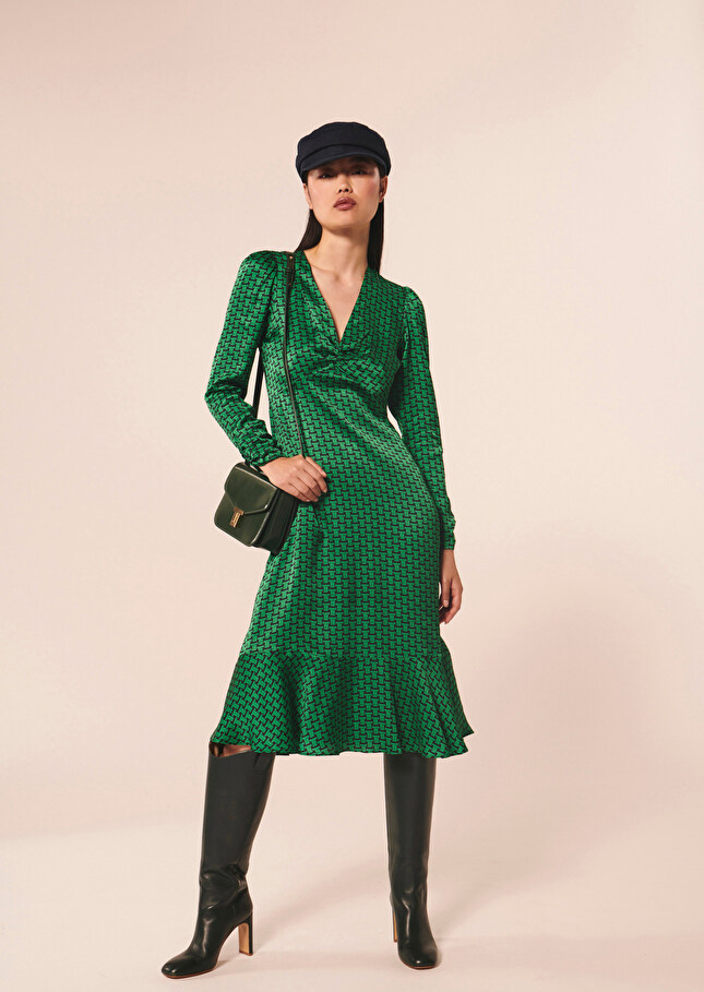 Robe Reinevert émeraude imprimée monogramme
