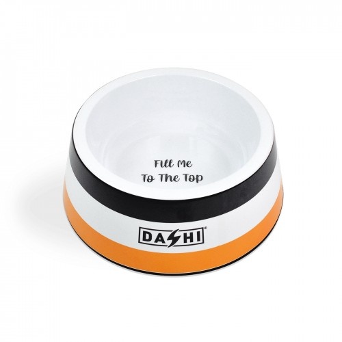 Alimentador para animais de estimação em bambu listrado nas cores branco, laranja e preto, dashi.