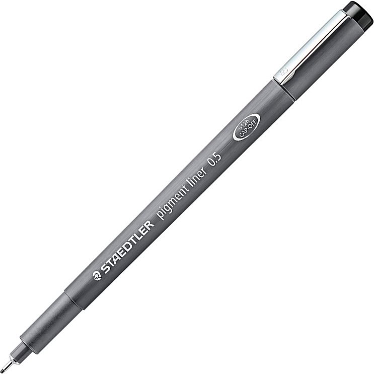 Stylo-feutre staedtler pigment liner technique trait 0.5mm encre noire infalsifiable pointe calibrée baguée métal