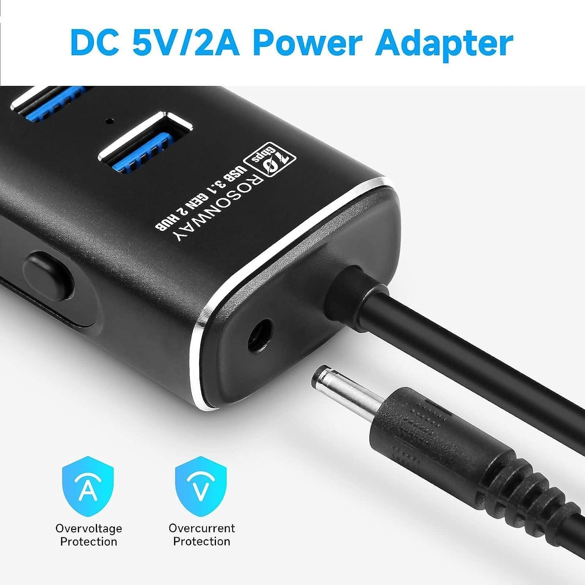 NÖRDIC Gen2 3.2 USB-A 4-ports drevet Hub 10 Gbps 1m kabel individuell bryter
