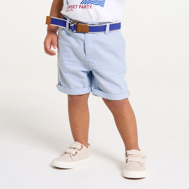 Bermuda coton chiné à ceinture tissu bleu bébé garçon Bleu