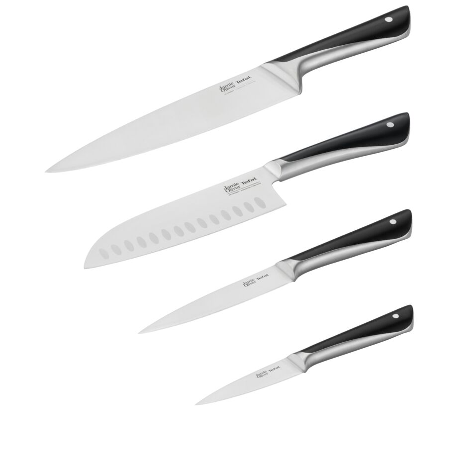 Jamie Oliver K267S456 keukenmessen set: Santokumes 16,5 cm, koksmes 15 cm, universeel mes 12 cm, schilmes 9 cm