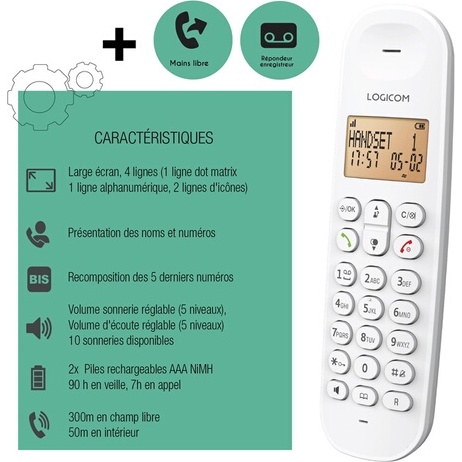 Téléphone sans fil Logicom DECT ILOA 155T SOLO WHITE AVEC REPONDEUR