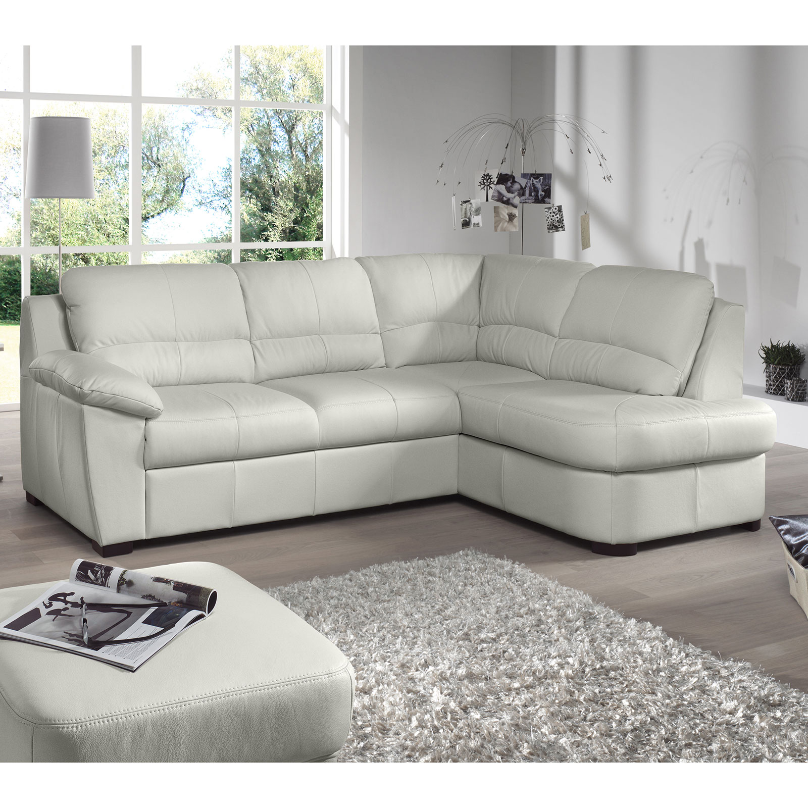 Ledersofa - bianco - Basismodell - Ottomane rechts