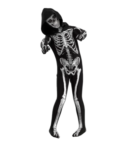 (155cm) Fasnachts Erwachsenen Kostüm Skelett Overall Verkleidung für Motto Partys / Halloween - Schwarz