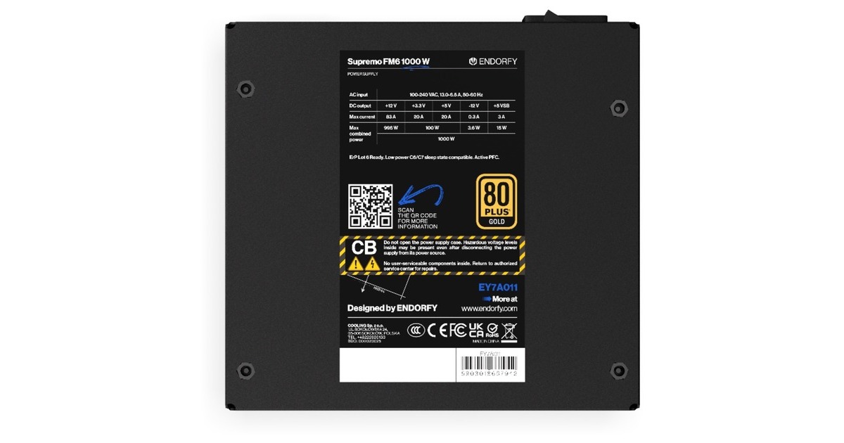 ENDORFYSupremo FM6 modulaire 1000 watt voeding   (Zwart, 1x 12V-2x6, 3x PCIe)