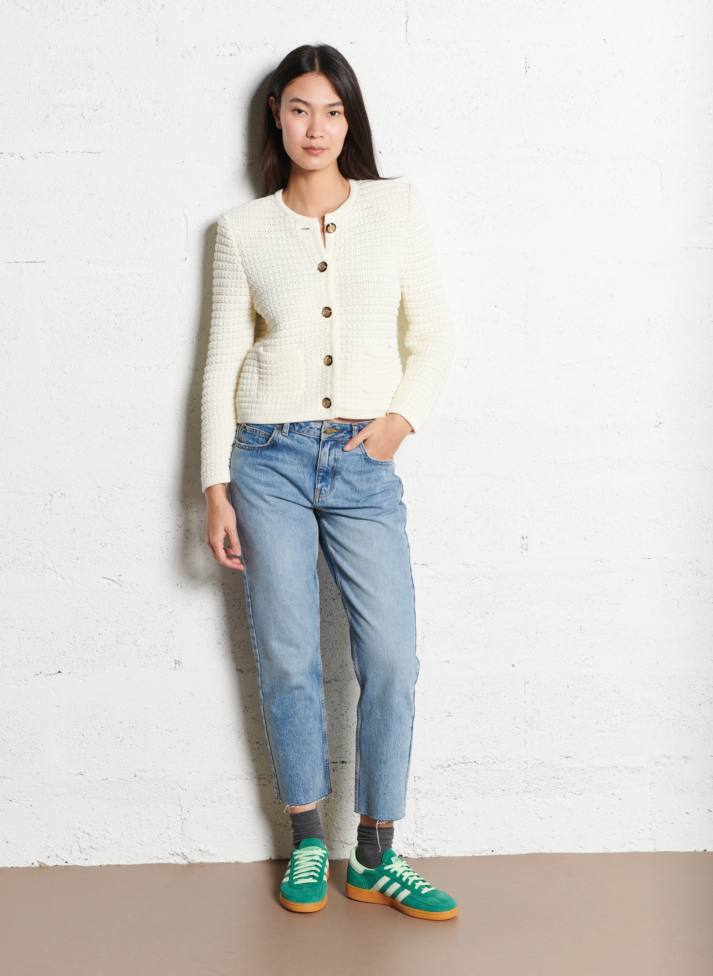 GASPARD - Gilet col rond en coton mélangé | Blanc