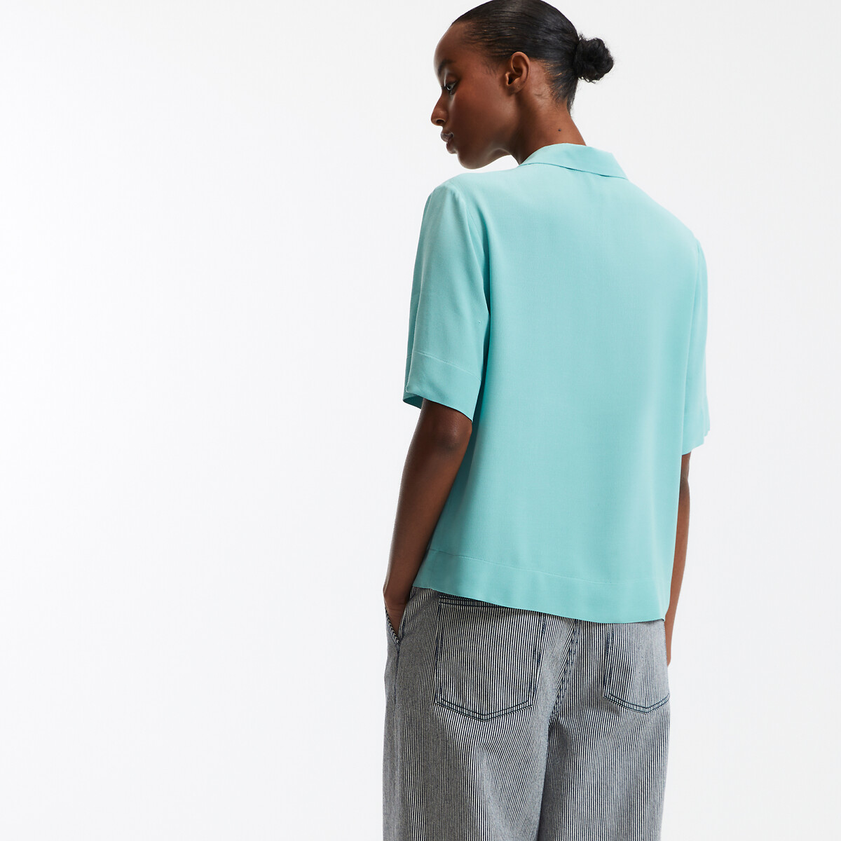 COLEÇÃO LA REDOUTE<br>Blusa com gola de lapela e mangas curtas
