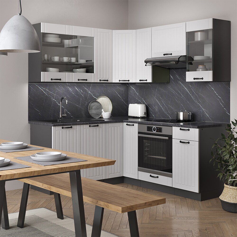 Vicco Küchenzeile Fame-Line Landhaus Eckküche Winkel Küche Einbau Anthrazit