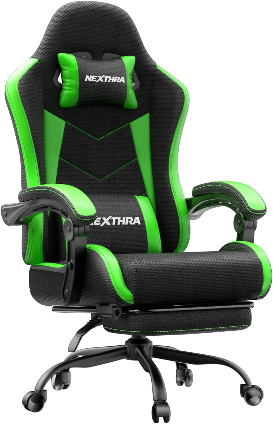 Nexthra Gaming Stuhl Bürostuhl Gaming Sessel mit höhenverstellbaren Linkage-Armlehnen, ergonomischer Gamer Stuhl mit Fußstütze, gepolstert Gaming Chair 150° neigbar bis 180 kg, Grün