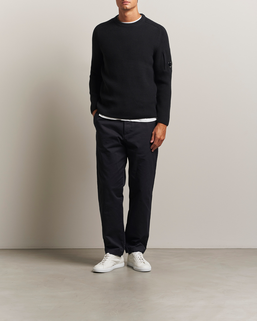 C.P. Company Full Rib Knitted Cotton Crew Neck Black