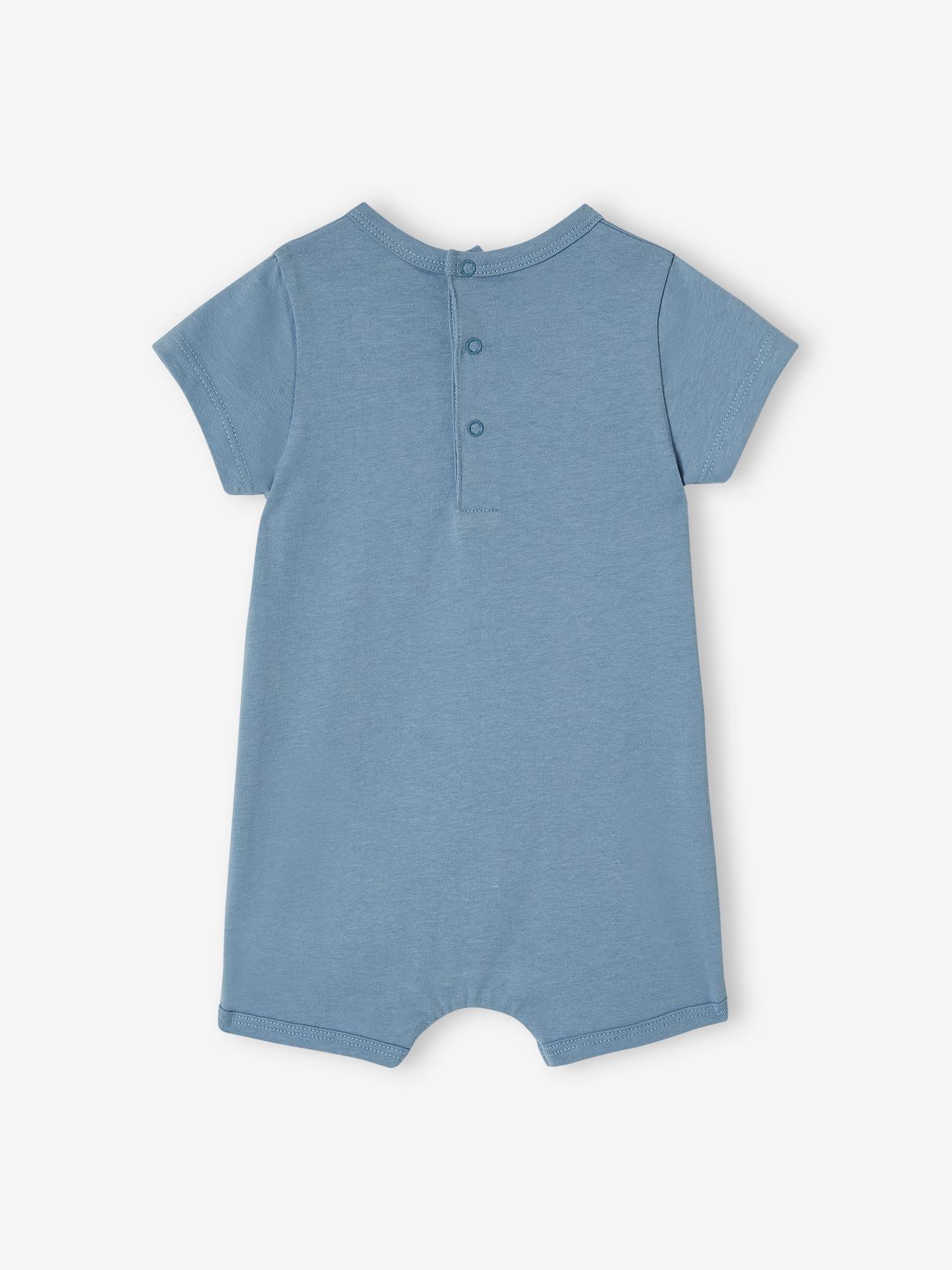 Macacão curto com estampa de bichinho de pelúcia para bebê, azul claro