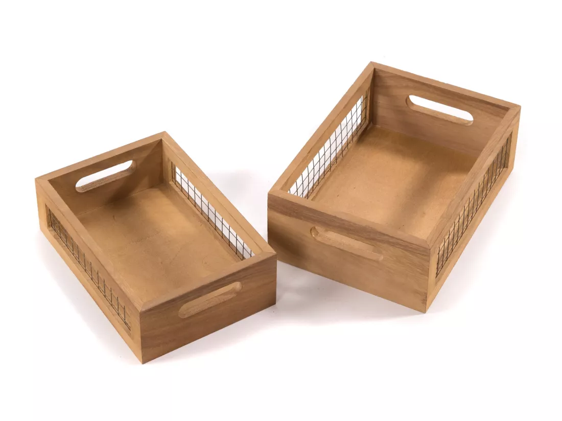 SET DE CAISSES EN BOIS Comme 2-pièces. Bois massif, différentes tailles couleurs naturelles-noir