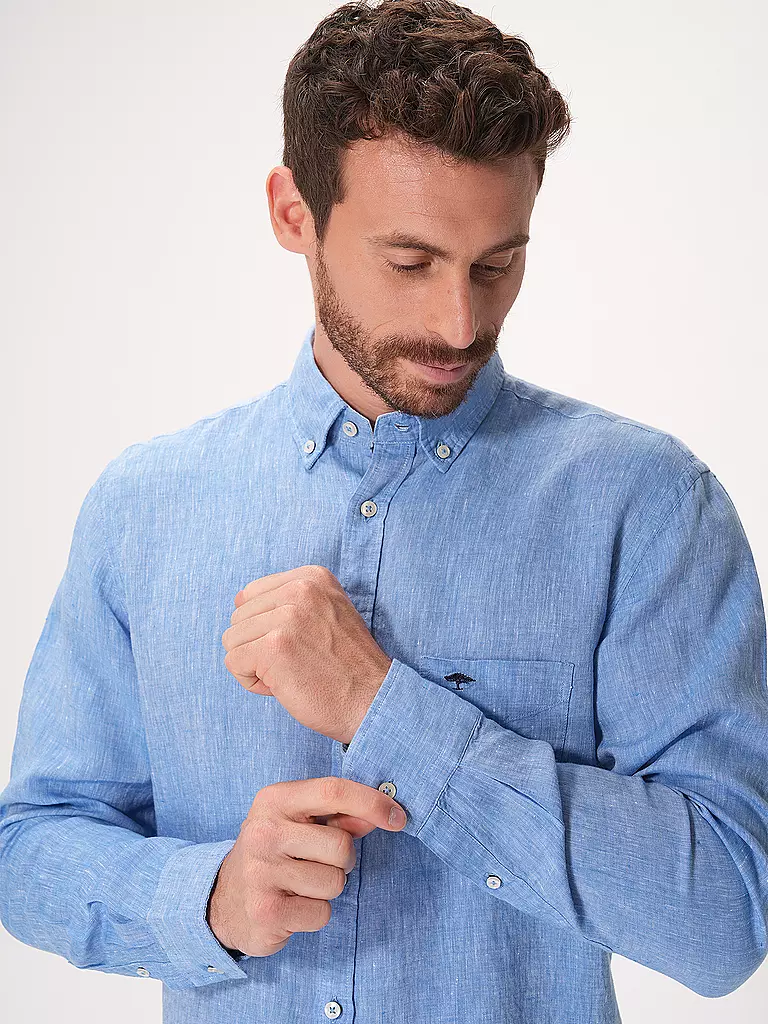 FYNCH HATTON Leinenhemd Casual Fit blau