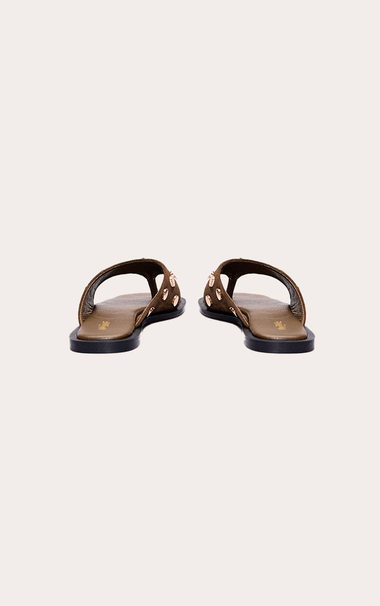 Kaki Sandales Tongs À Entre-doigts En Synthétique Cloutée
