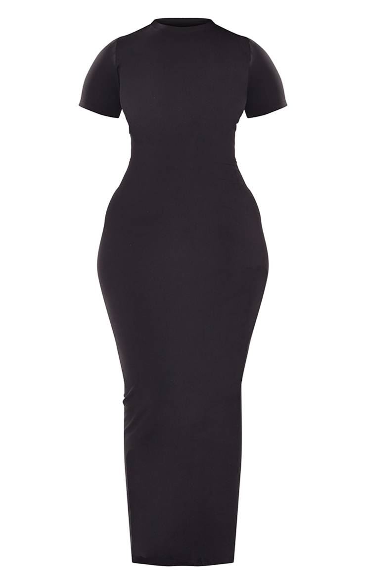 Noir Robe Longue Moulante À Manches Courtes Shape