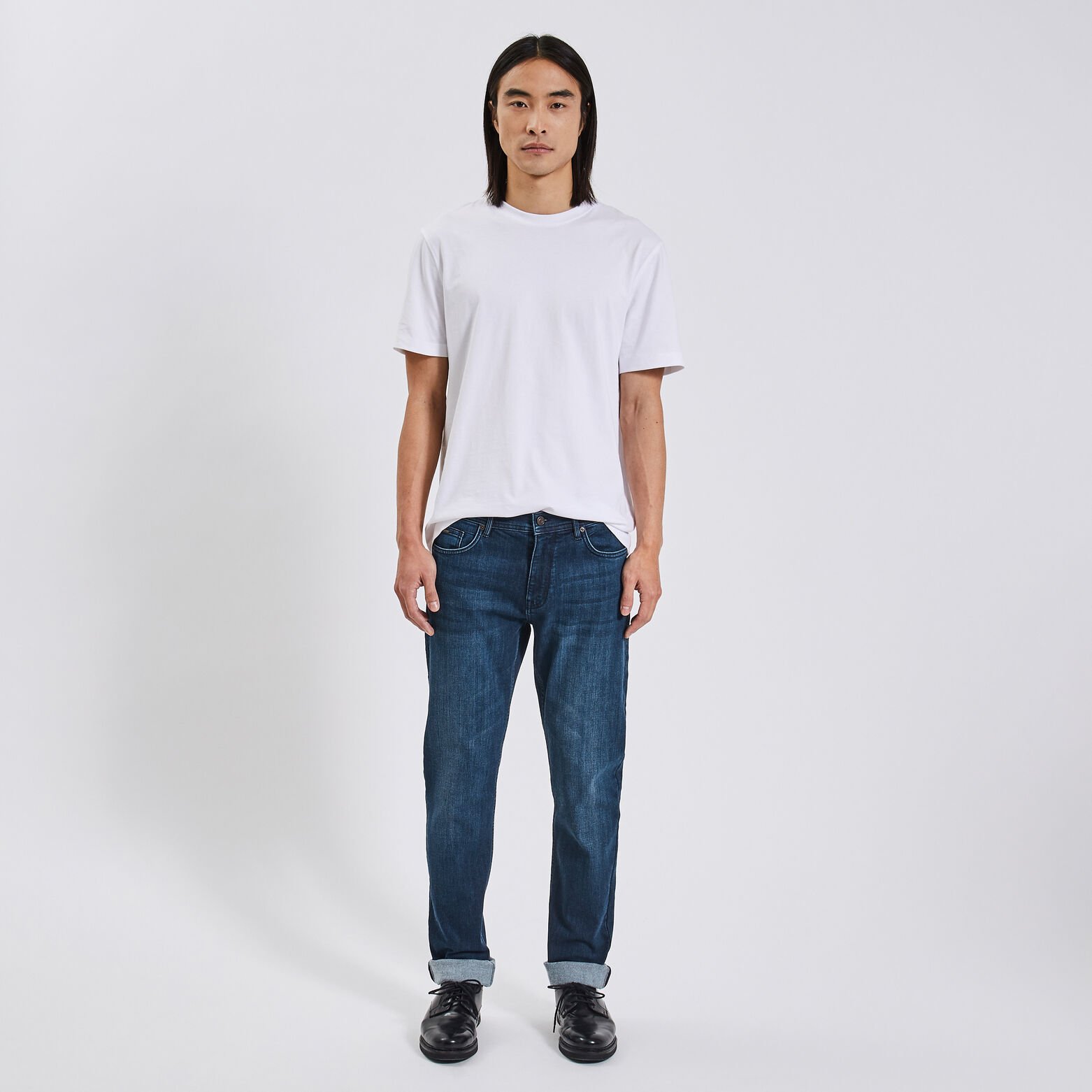 Jean straight intérieur doux Bleu