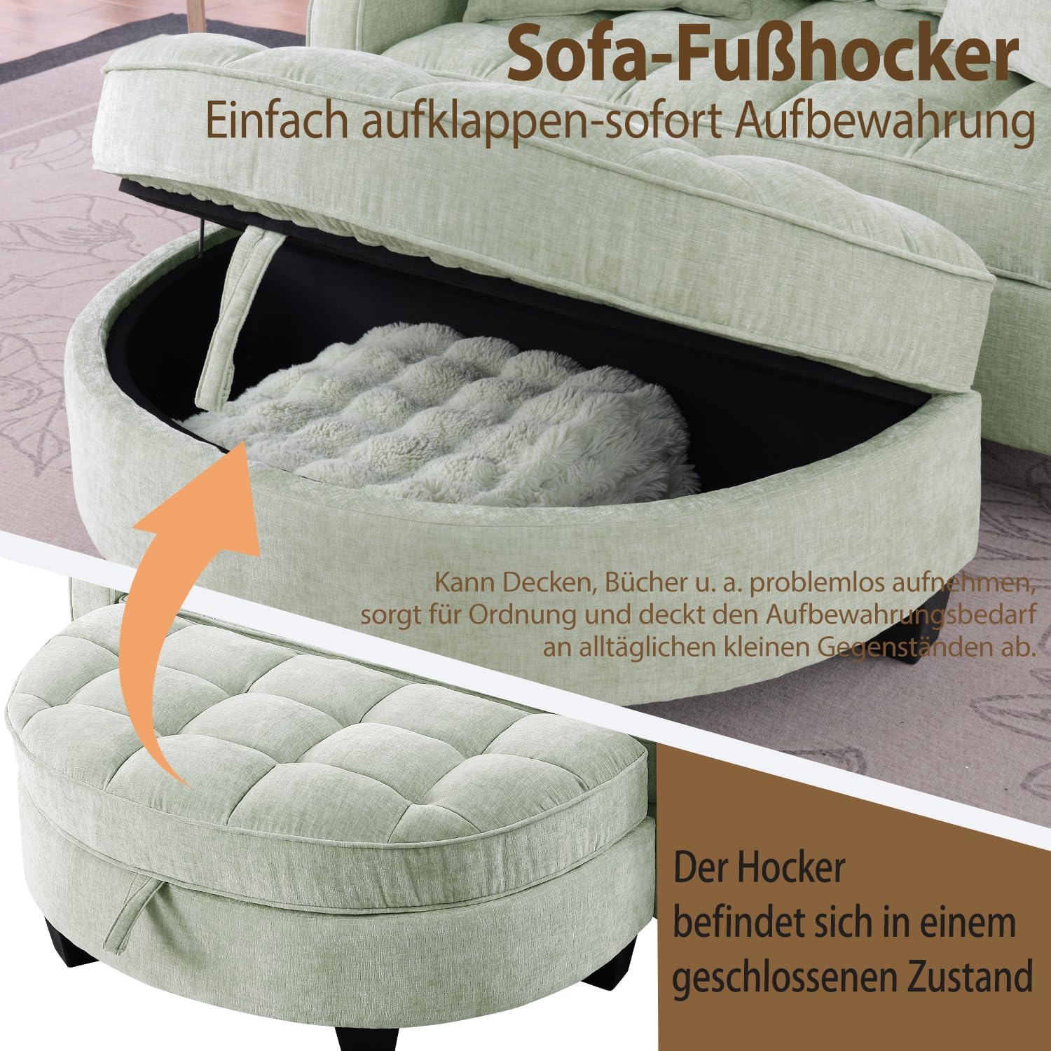 Sofa mit Schlaffunktion, 2-in-1 Schlafsofa, Modulares Sofa, Aufbewahrungs-Hocker & 4 Kisse, für Kleine Wohnzimmer, Studienzimmer, Schlafzimmer, 132×129×93cm (Cyan)