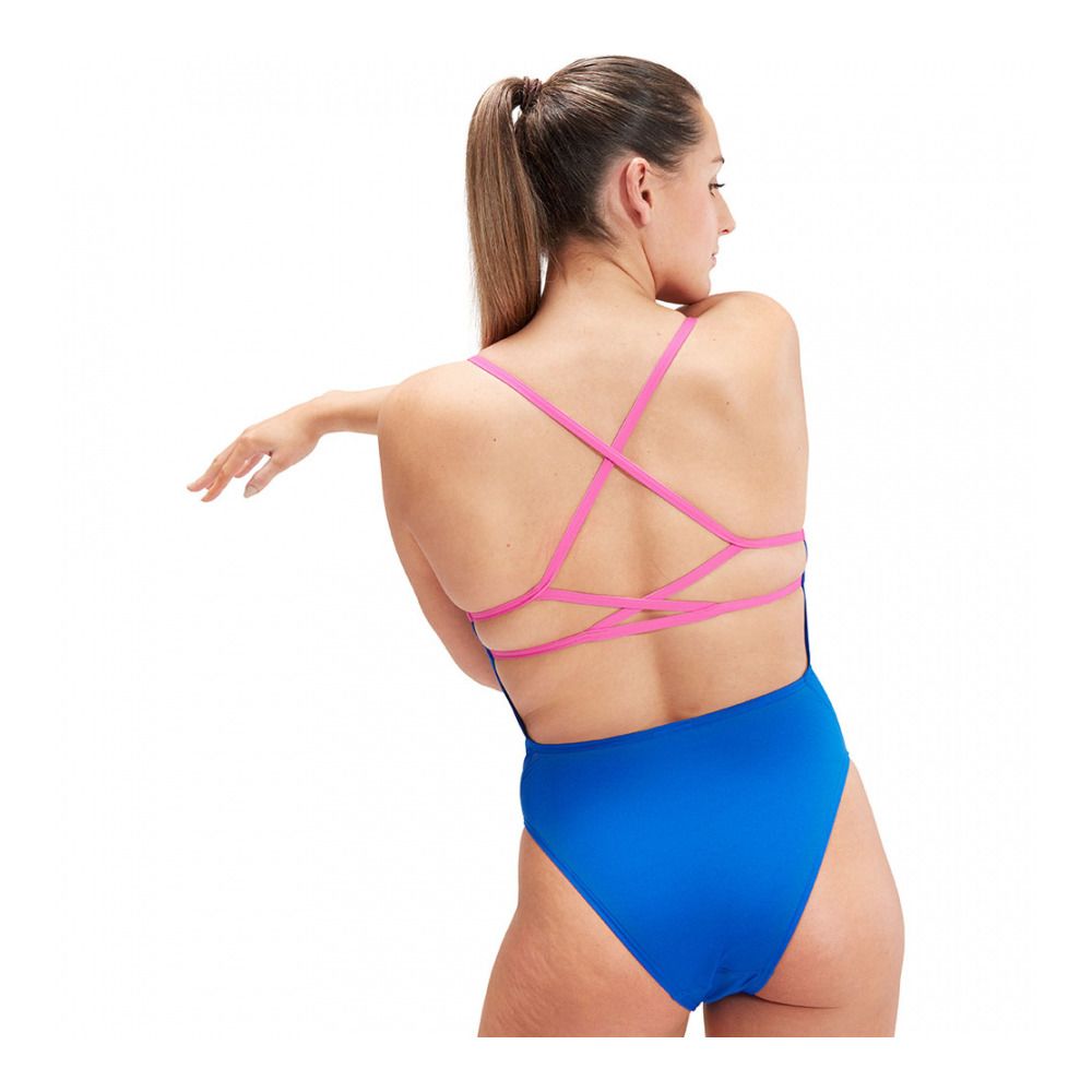 Speedo ECO+ SOLID LATTICE - Maillot de bain 1 pièce Femme blue/pink